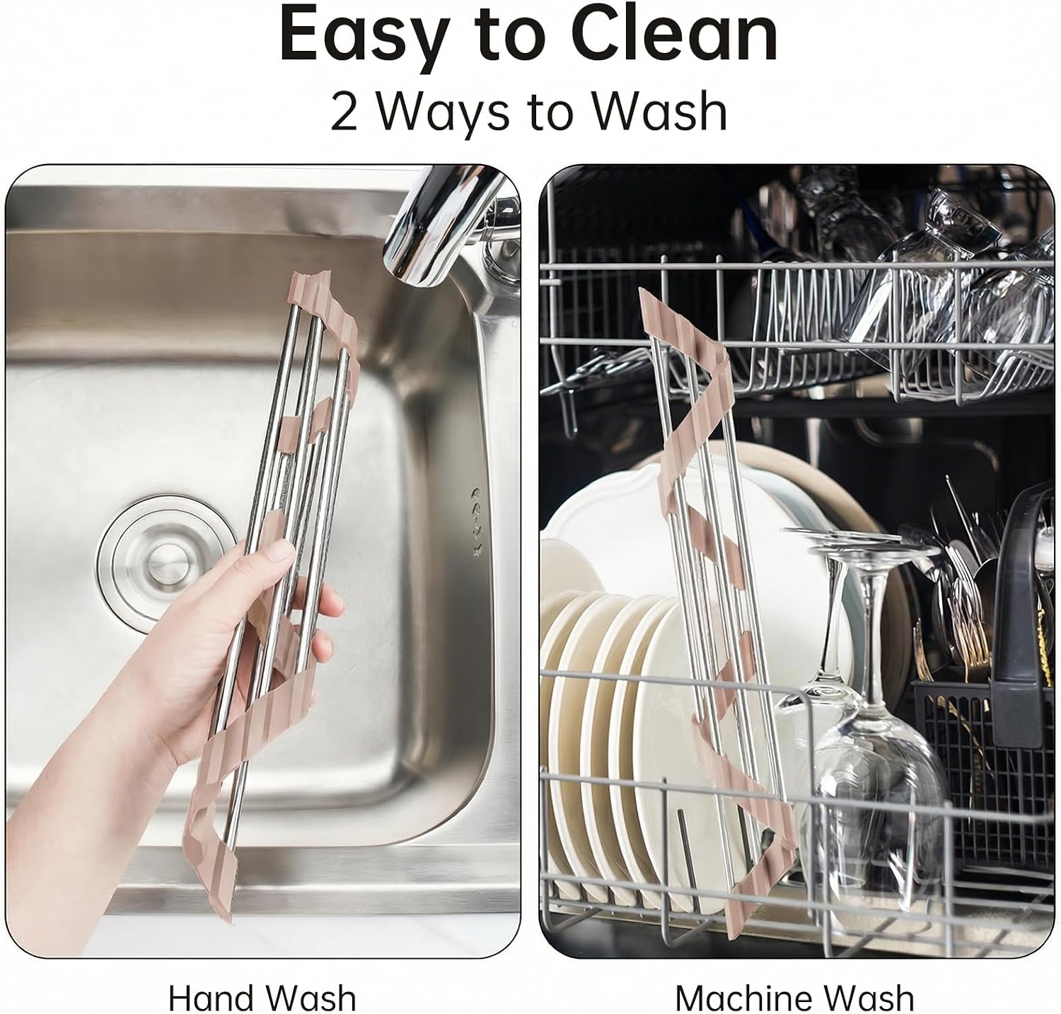 Tomorotec Triangle Roll Up Dish Drying Rack 304 Stainless Steel Beige image 5