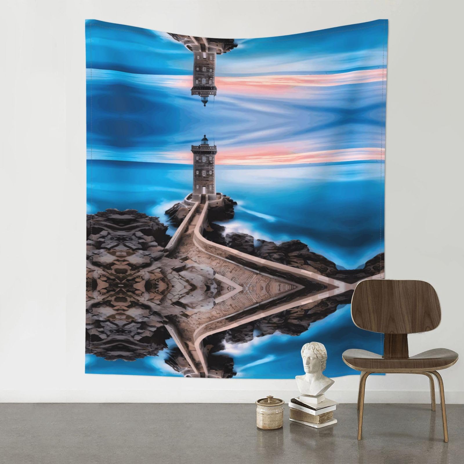 WHJSHOP Beach Lighthouse Prints Original Wall Tapestry 60x51in – Boho Throw Blanket for Dorm Decor, Beach Picnic, & Bedroom Layering