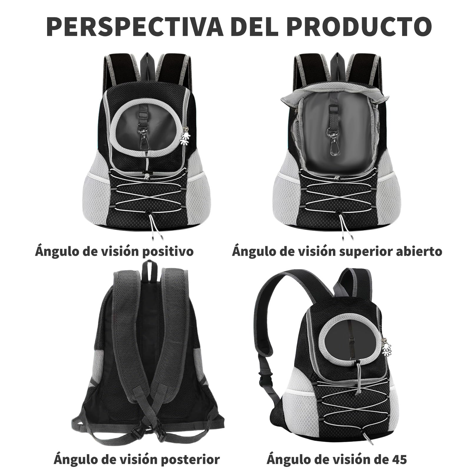 PETCUTE Mochila para Perros Ajustable,Transpirable Bolsa de Viaje para Mascotas con Parte Inferior Impermeable y Bolsillo,Cabeza Fuera,Mochila Transportín Gato,para Viajar Camping Senderismo M