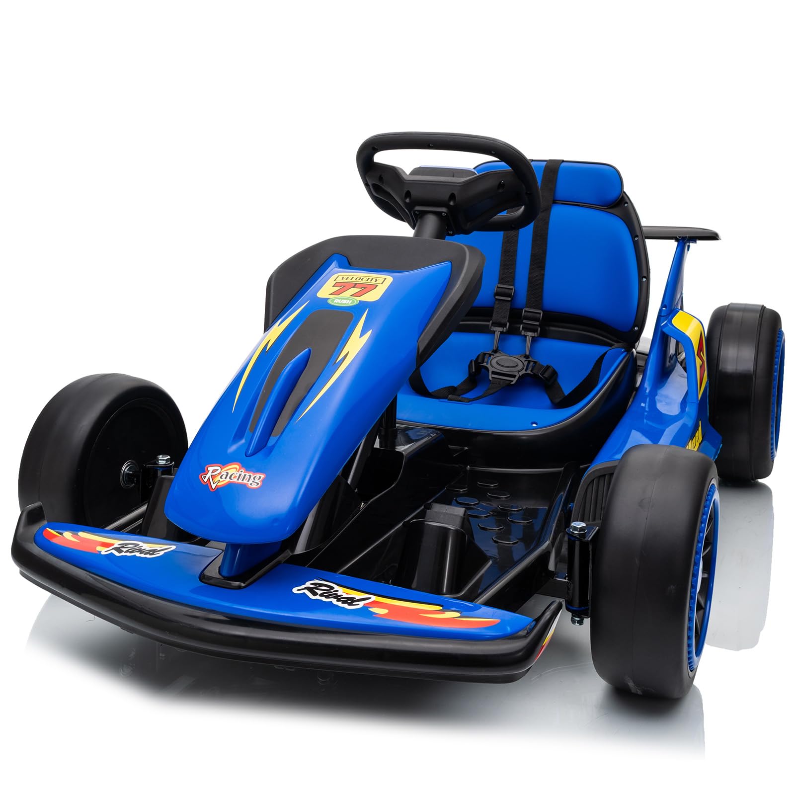 Go Kart Electric Drift Kart with 400W Motor, 24V Outdoor Ride on Toy with 2 Speed, Crazy Cart for Kids 6-12 Years Old, 8.1 MPH, Music, Wireless (Blue)