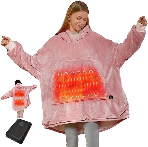 Manta térmica con pilas, viene con cargador recargable portátil de 5000 mAh, inalámbrico USB Fannel Sherpa sudadera con capucha de gran tamaño,