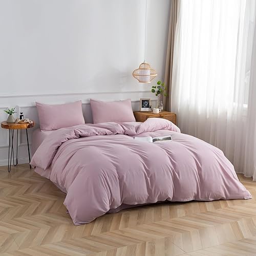 Miniatura 2 de Juego de funda de edredón morada, funda de edredón 100% algodón lavado, juego de cama suave de lujo de 2 piezas con cierre de cremallera. Funda de