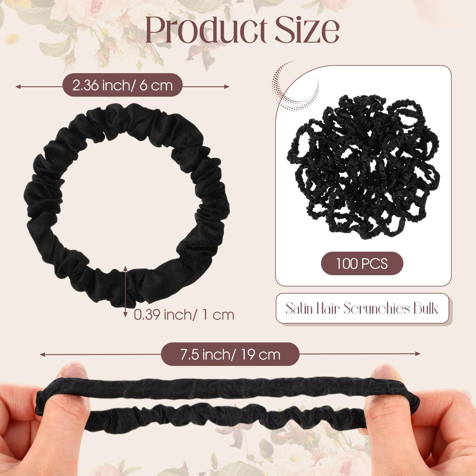 100 coleteros de satén para el pelo a granel, coleteros de satén negro para el cabello, coleteros para el cabello pequeños, coleteros de satén negro, coleteros para el cabello, coleteros para