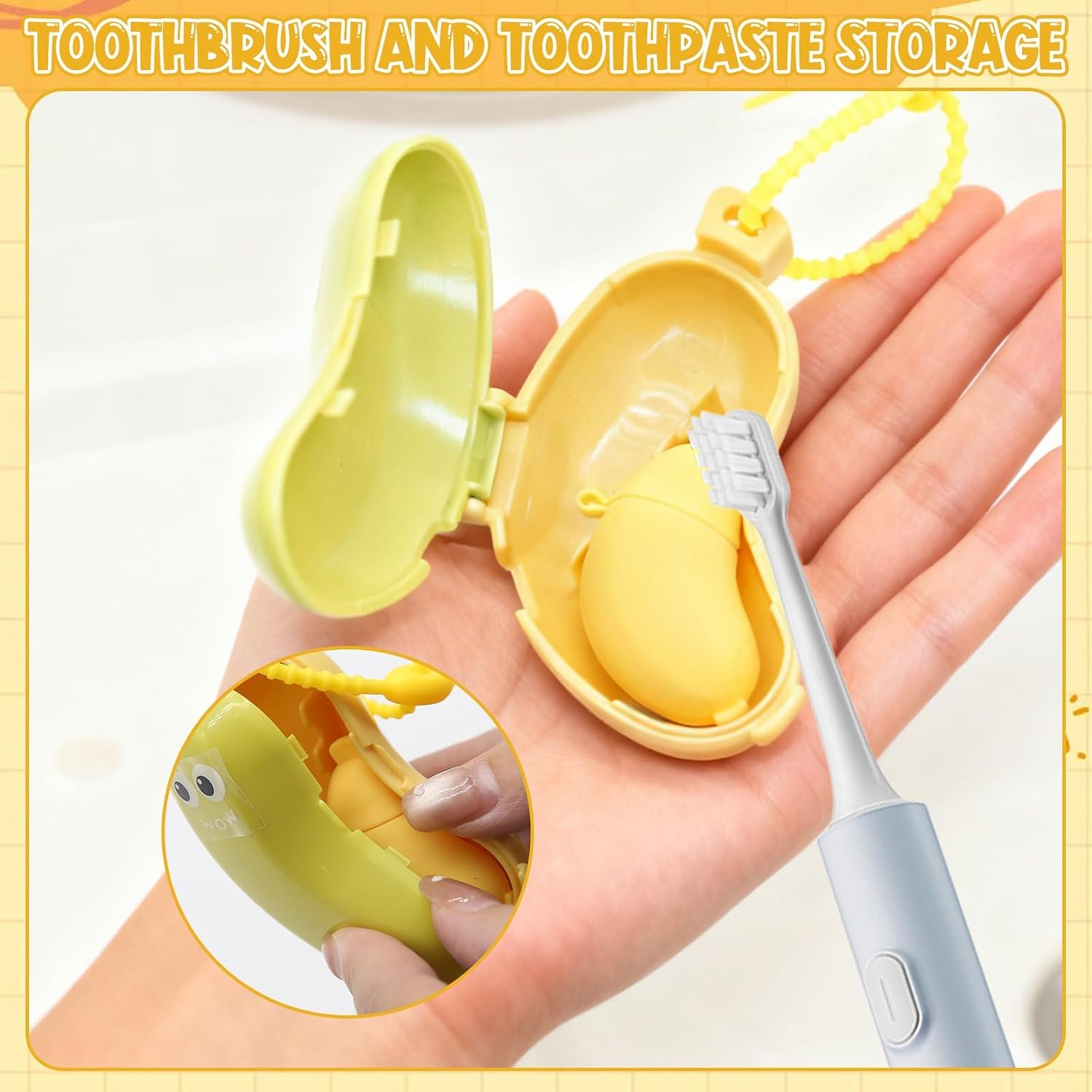 CANIPHA 4Pcs Banana Toothbrush Set Includes Yellow Cyan, Portable Banana Toothbrush Holder with Toothpaste Dispenser, Home Goods Suitable for Home Use or Travel