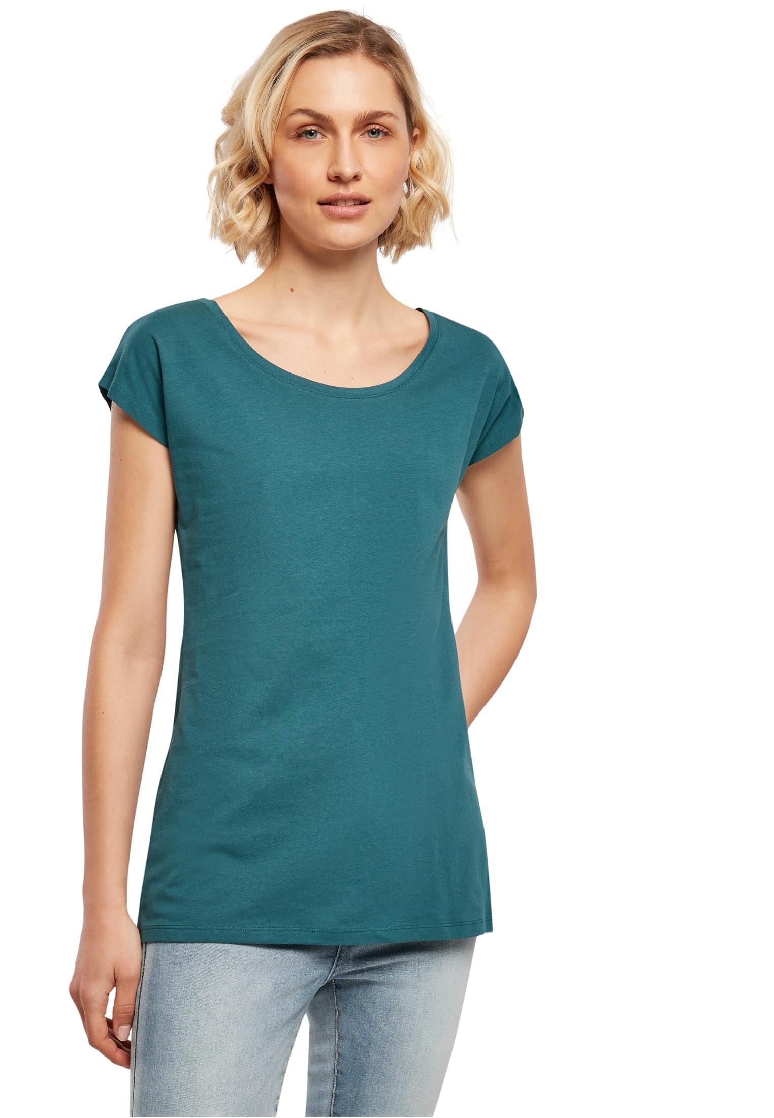 Build Your Brand Women's Wide Neck T-Shirt, Teal, XXXXL