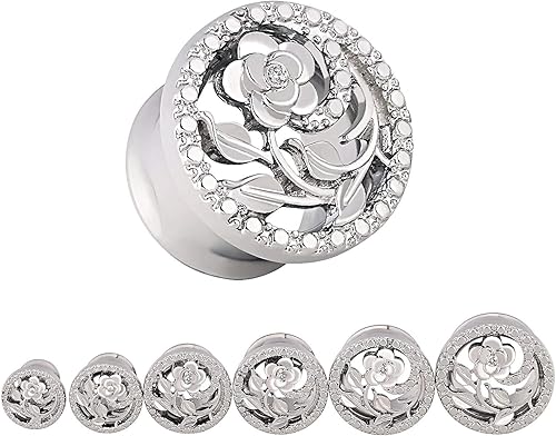 Miniatura 6 de Stuppendux Túneles de oreja de carne de acero inoxidable con forma de diamante y rosa kit expansor de dilatador de doble calibre 0.07 oz-58