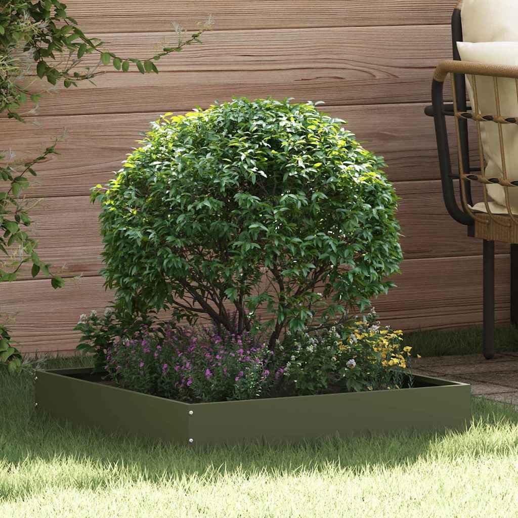 Juego de 6 bordes de césped de acero, cuadrados, verde oliva, 60 x 60 x 13 cm, robusto, para jardín y bancal, moderno borde de corte para delimitación de jardín