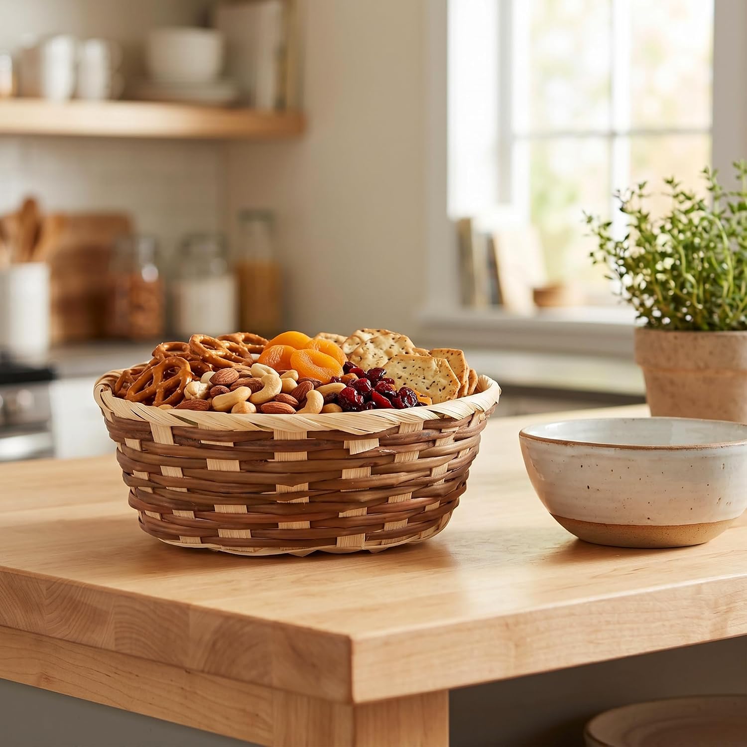 20 Pack 6.7 x 2.36 Inch Bamboo Bread Baskets, 17 x 6cm Round Woven Wicker Fruit Basket for Picnic Kitchen Restaurant