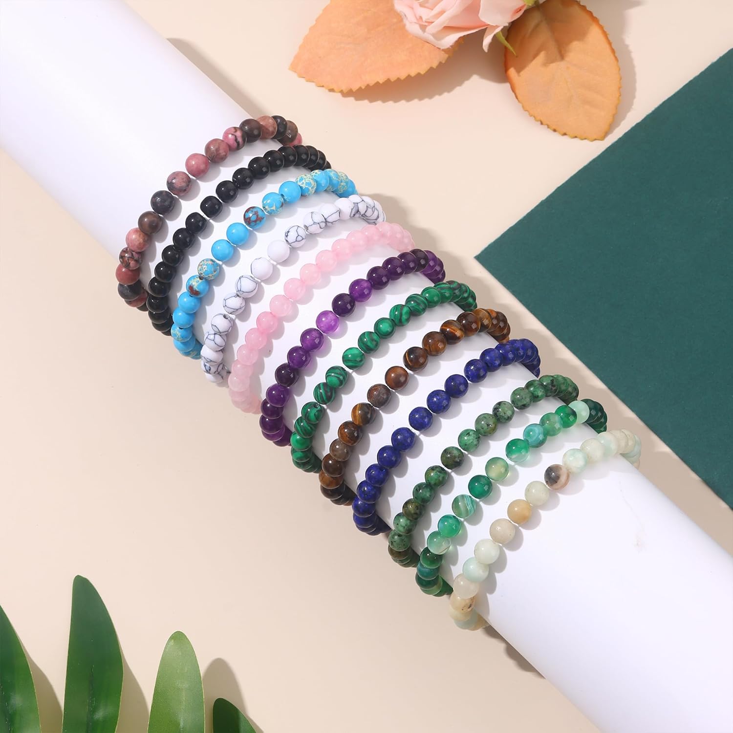 FIRAZIO 12PCS 6mm 8mm Gemstone Beaded Bracelets for Women Semi-Precious Natural Crystal Bracelets Round Beads Gemstones Stretch Bracelet Jewelry Gift - Image 6