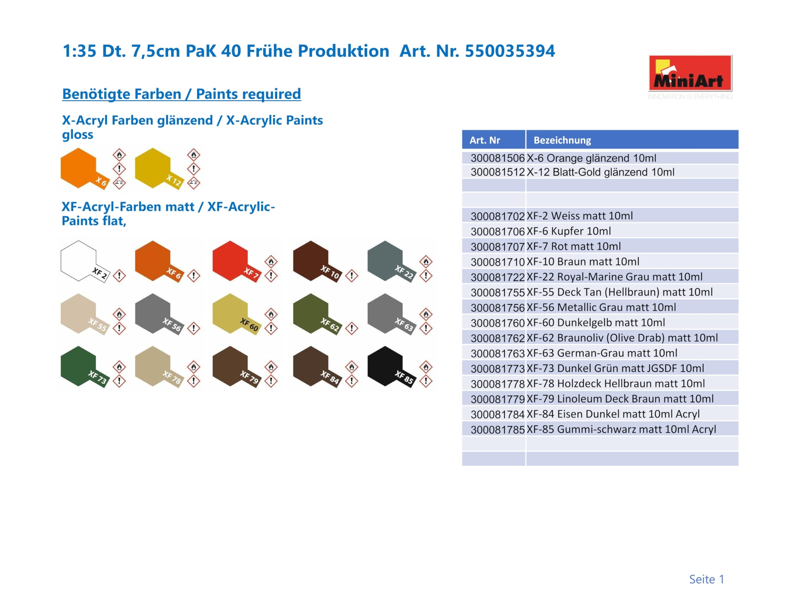 Mini Art 35394 1:35 DT. 7,5cm PaK 40 Frühe Produktion - Reproduction fidèle, modèle réduit, kit Plastique, Bricolage, Hobby, Collage, modèle réduit, Assembler, Non Peint