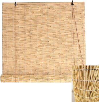 Retro Bamboo Blinds 32" 36" 42" 53" 60" 65" 70" 72" Bamboo Roll Up Shades for Windows, Cordless Bamboo Window Sunshades for Indoor/Outdoor Porch Privacy Outdoor Bamboo Blinds