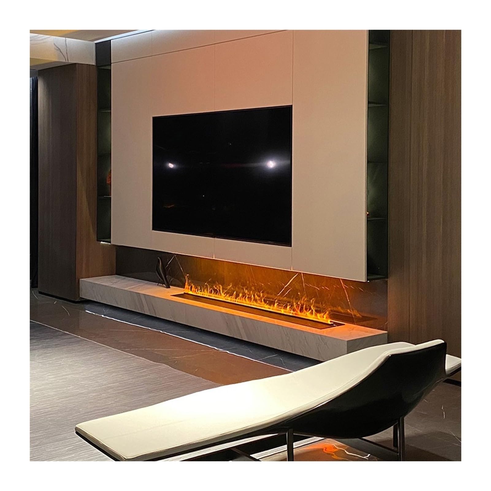 Camino elettrico in acciaio inox da 59" Camini atomizzati 3D Simulazione fiamma tattile, 59 × 9,4 × 7,9 pollici, Camino elettronico nero
