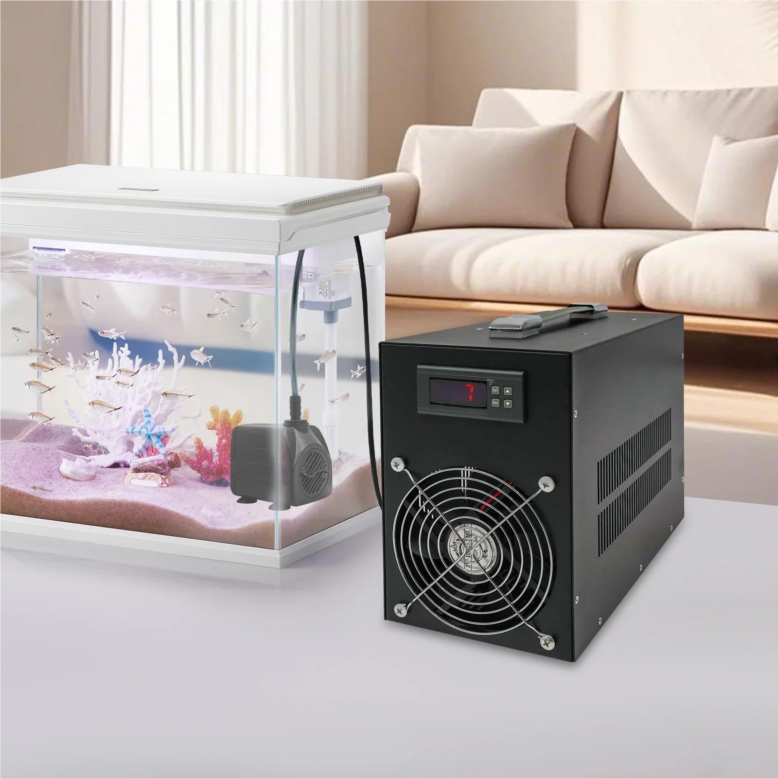 Machine de Refroidissement d'aquarium 200W, Refroidisseur Noir 60L/15,85 Gal, d'eau Large Application