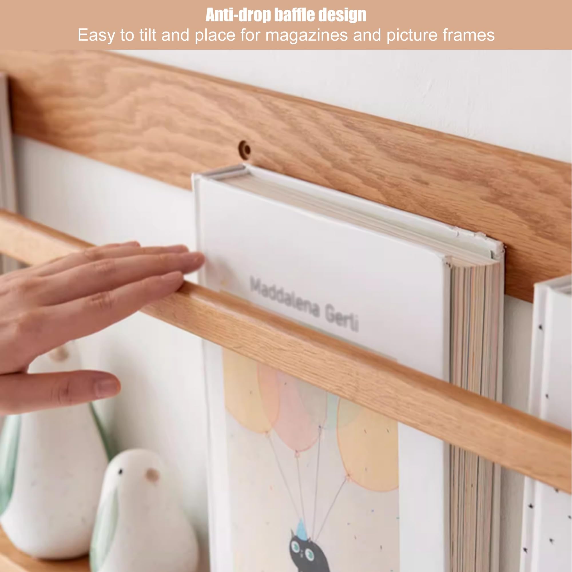 Wandmontierter Zeitschriftenhalter, Holz-Zeitschriftenständer, Akten-Organizer für Eingangsbereich, Büro, Wohnzimmer, Wartezimmer(Wood Color,60x7x30cm)