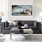 Abstract Wall Art Large Canvas Picture Modern Blue Grey Brown Artwork on Canvas Prints Wall Decoration for Living Room Bedroom Bathroom Kitchen Office Home Wall Decor Framed Ready to Hang 60cm x 120cm