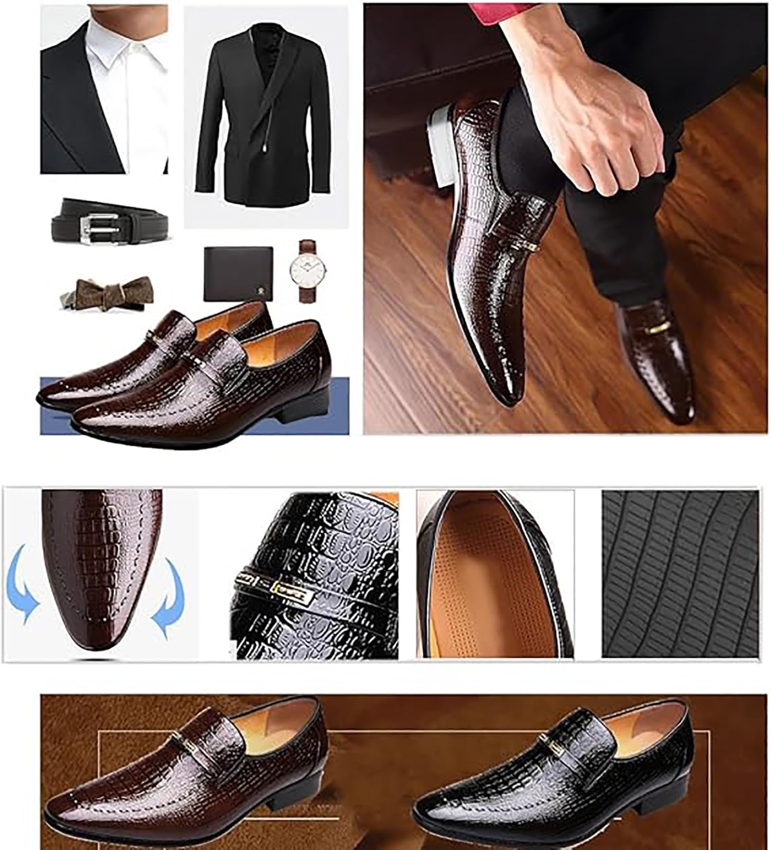 Mocasines de piel sintética for hombre, zapatos de vestir sin cordones, informales, ligeros y transpirables, for uso diario.