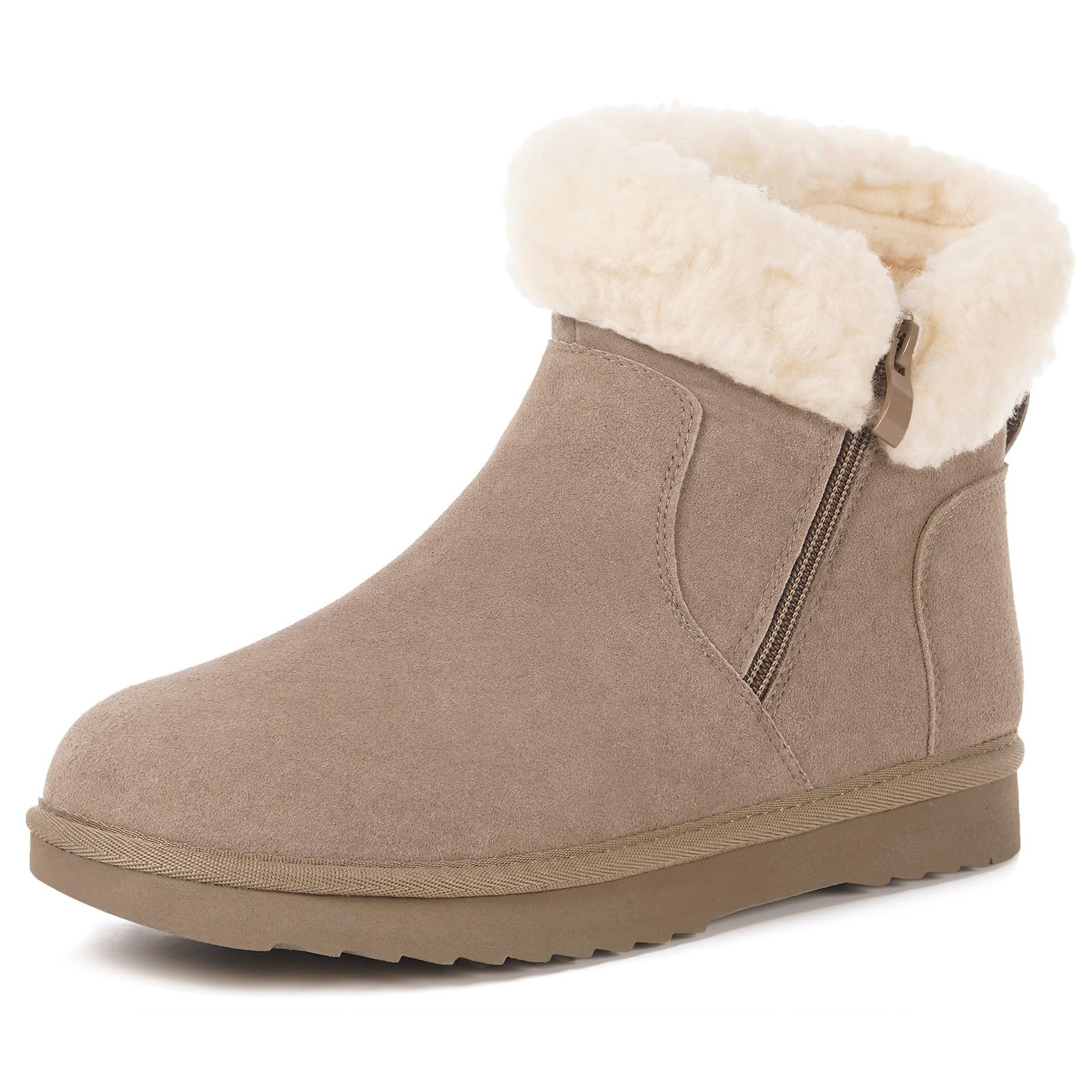 Hsyooes Snow Boots for Women Genuine Suede Leather Winter Boots Water Resistant Warm Booties Fur Lined Ankle Booties