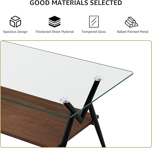 Miniatura 7 de Juego de mesa auxiliar y mesa auxiliar de 3 piezas, marco de metal negro, mesa auxiliar superior de cristal, estante superior cuadrado, mesas