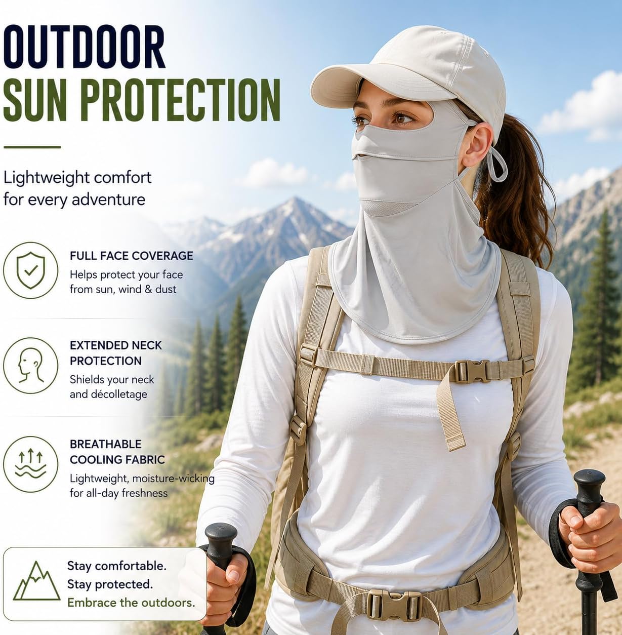 Face Cover for Sun Protection UPF 50+ UV Face Mask, UV Face Shield for Golf, Hiking Fishing & Outdoors Breathable