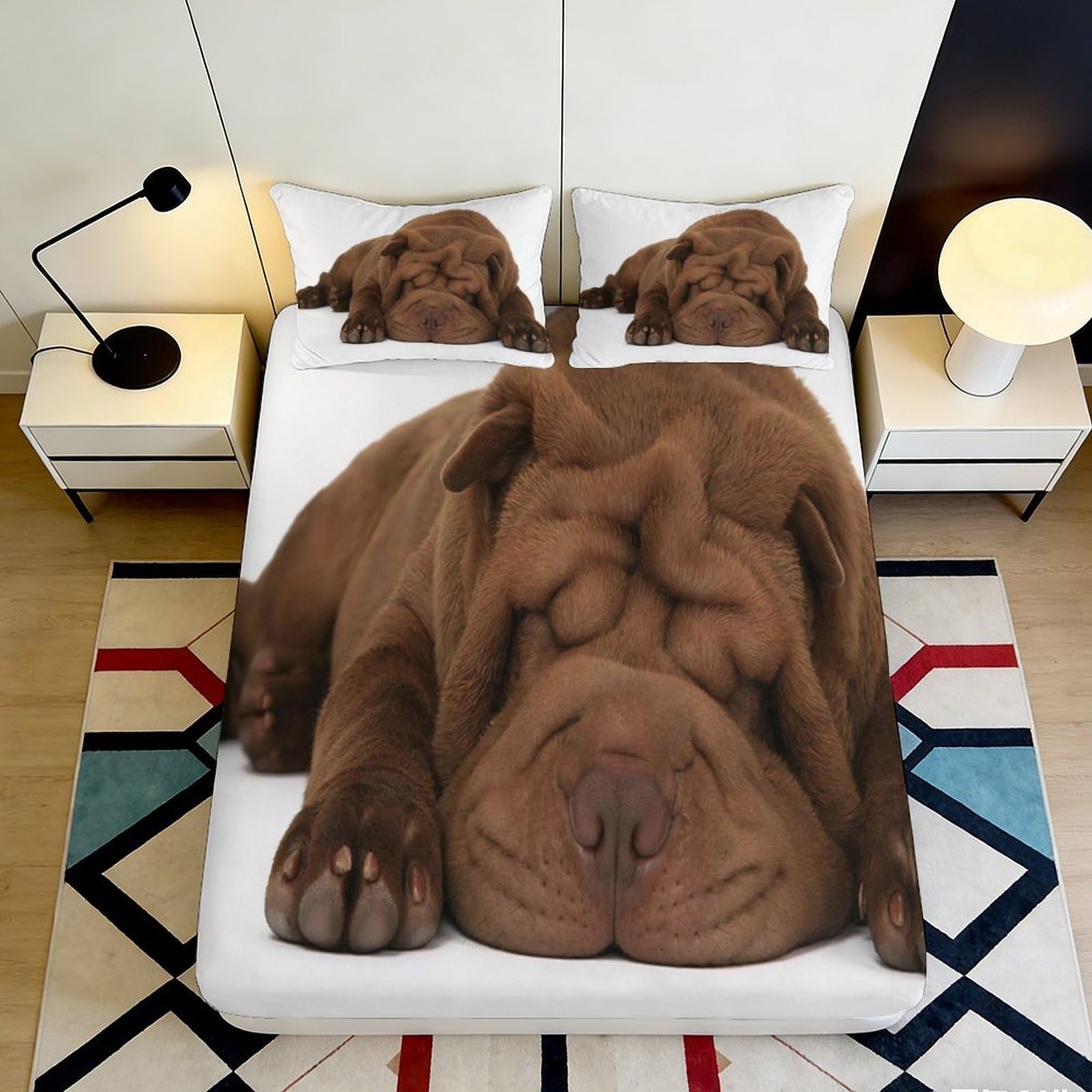 3D Printed Brown Dog Fitted Sheet Microfiber Soft Breathable Sleeping Puppy Bed Sheet for Bedroom Dormitory Guest Room Mattress Cover Protection Decor 120x200x25cm