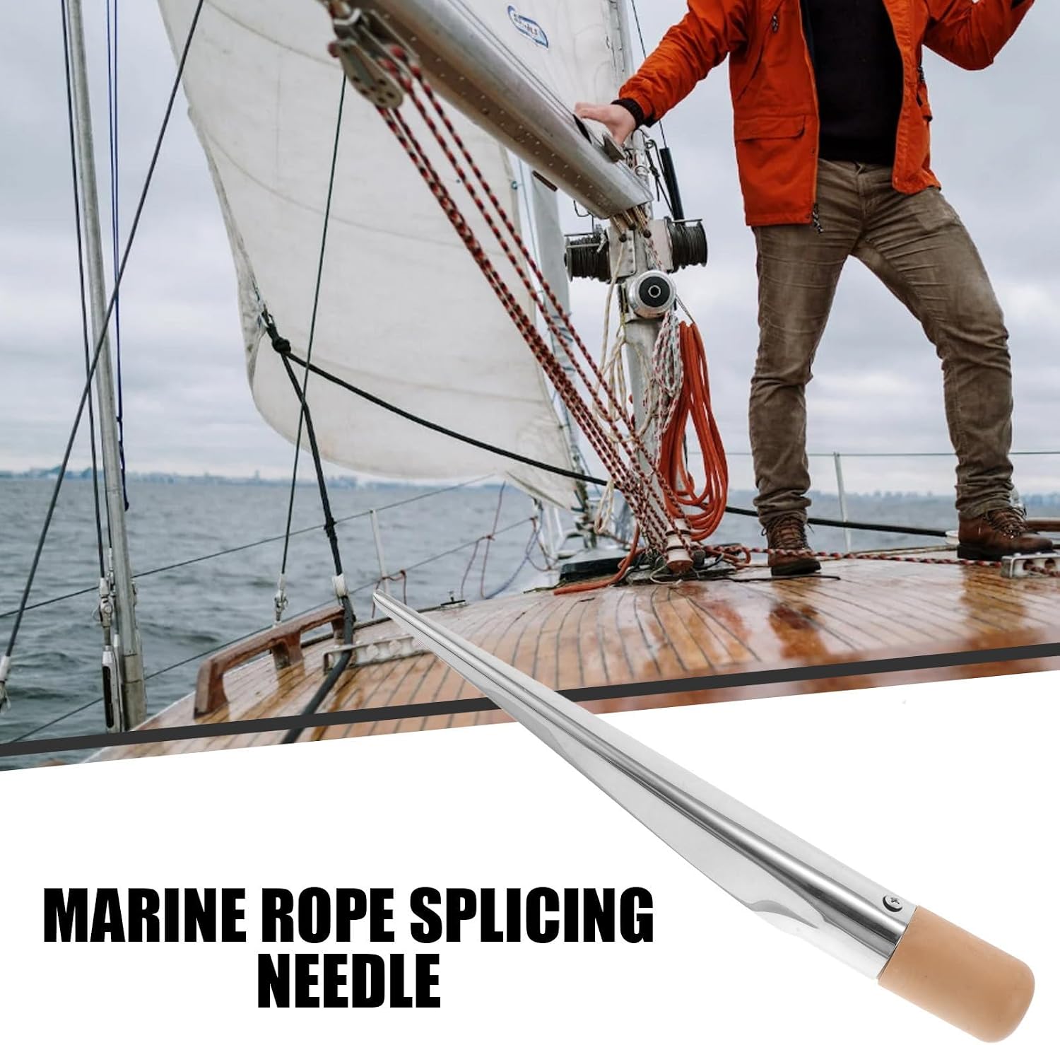SHOWERORO Metal Rope Splicing Spike Cable Threading Tool with Wood Handle Robust Construction Boat Rope Splicer and Wire Threading Tool for Yacht and Marine Use Wide Applicability
