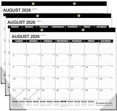 GuassLee Large Desk Calendar 2026, 3 Packs, 19 Months from Jun. 2026 to Dec. 2027, 22" x 17" Desk/Wall Calendar Hanging Planner with Julian Date, Notes, Corner Protectors for School Home Office