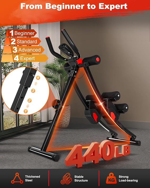 GIKPAL Ab Machine, Ab Workout Equipment, Adjustable Ab Trainer Machine for Abs Workout at Home Gym, Foldable, Knee Protection, Abdominal Trainer for Stomach Workout