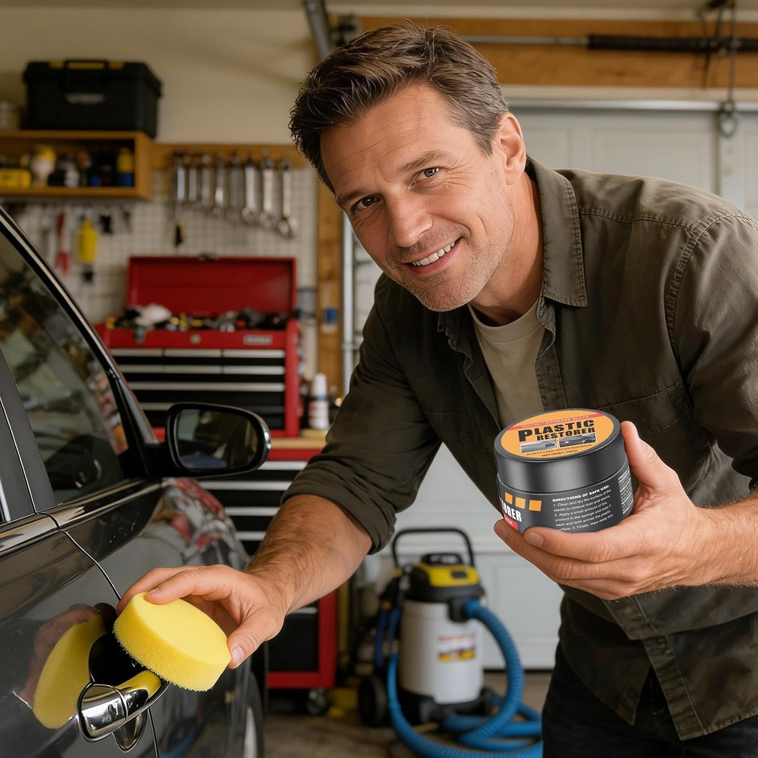 Black Trim Restorer | 50g Scratch Remover Cream - Car Interior Cleaner with Sponge - for Automotive Dashboard Leather Restoration
