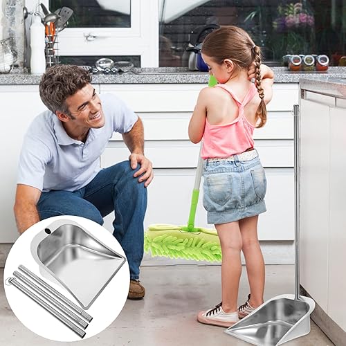 Miniatura 5 de DOITOOL Recogedor de metal vertical de acero inoxidable, mango largo, recogedor de basura para cocina, interior y exterior, recogedor para hogar,