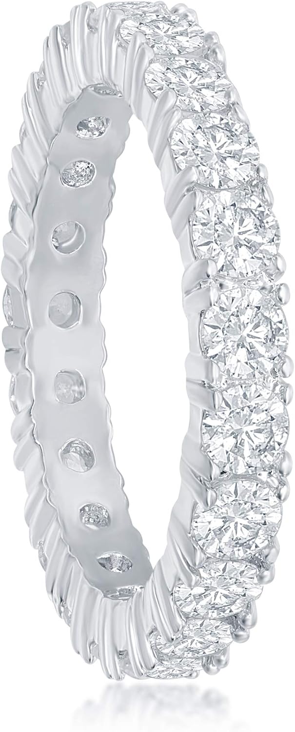 Beaux Bijoux Silver Tone 3.5mm Simulated Diamond CZ Eternity Band Ring