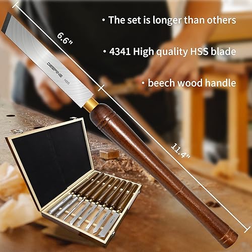 Miniatura 5 de Kit de cincel de torno de herramientas de torneado de madera HSS 8pcs con mango de haya