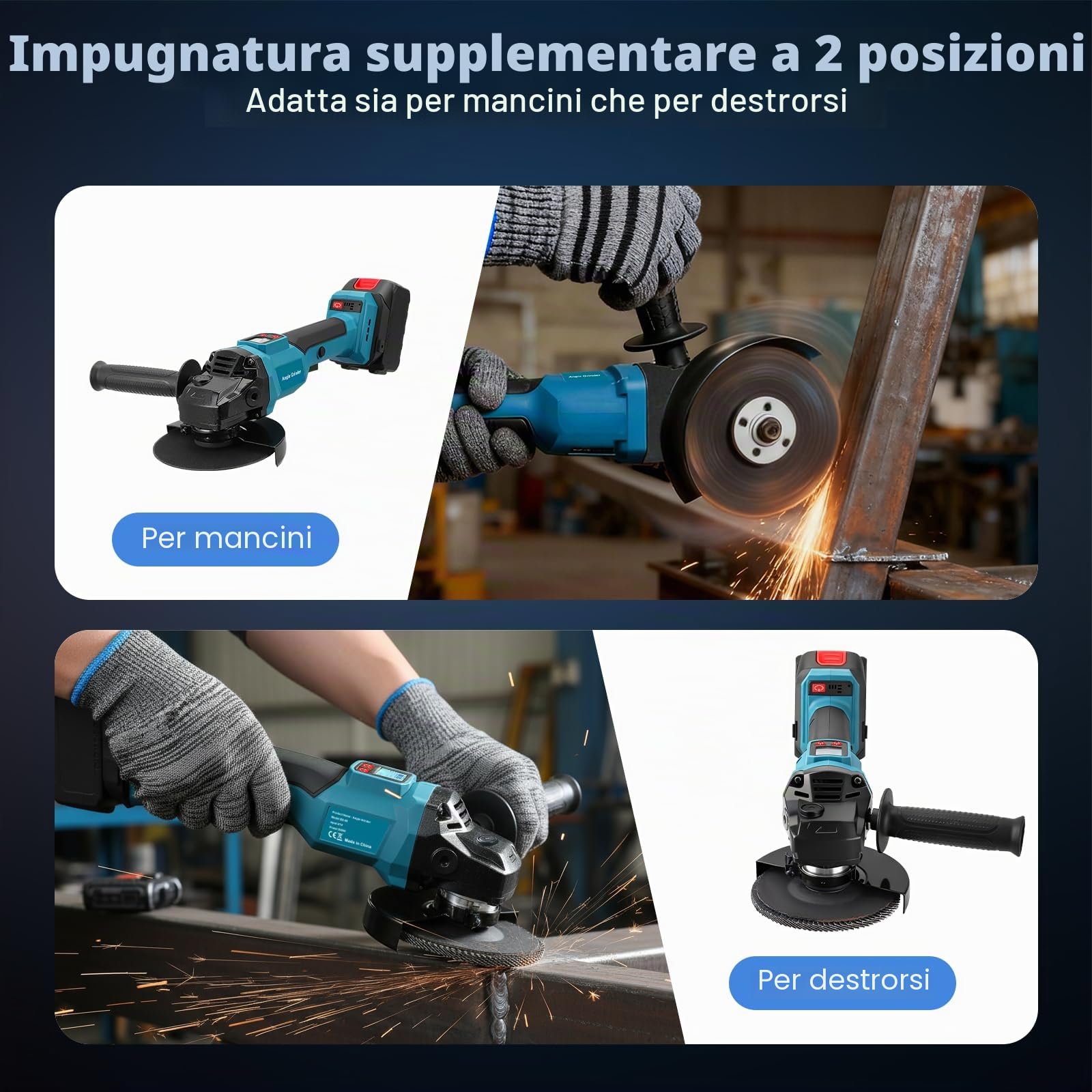 Smerigliatrice angolare a batteria Trsaow con 2 batterie da 4000 mAh, motore brushless da 800 W, 3 velocità e display LCD, 3 dischi abrasivi per metallo, pietra