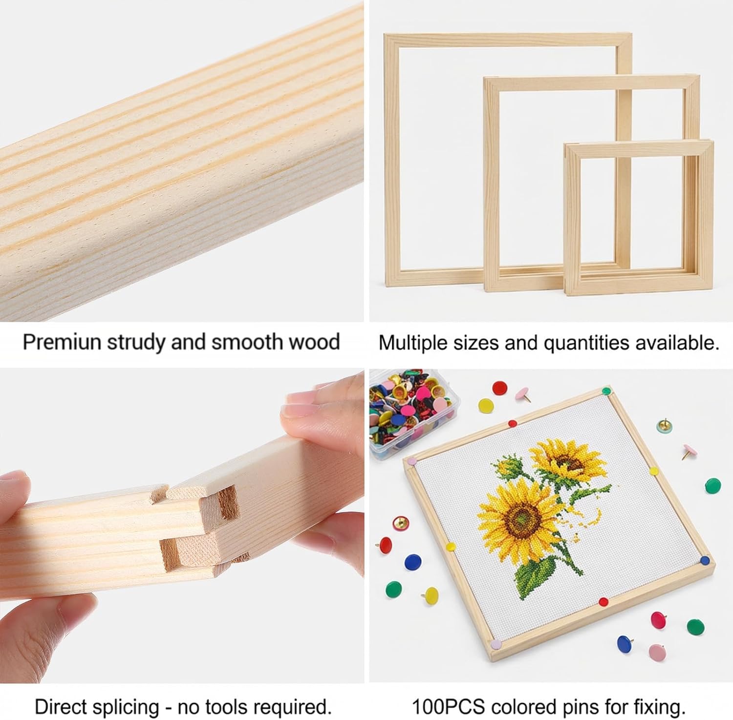24 Pcs Stretcher Bars for Needlework with 100 Tacks, 6 Sizes Wooden Canvas Splicing Needlepoint Stretcher Bars Frame Set for Embroidery & Craft Supplies