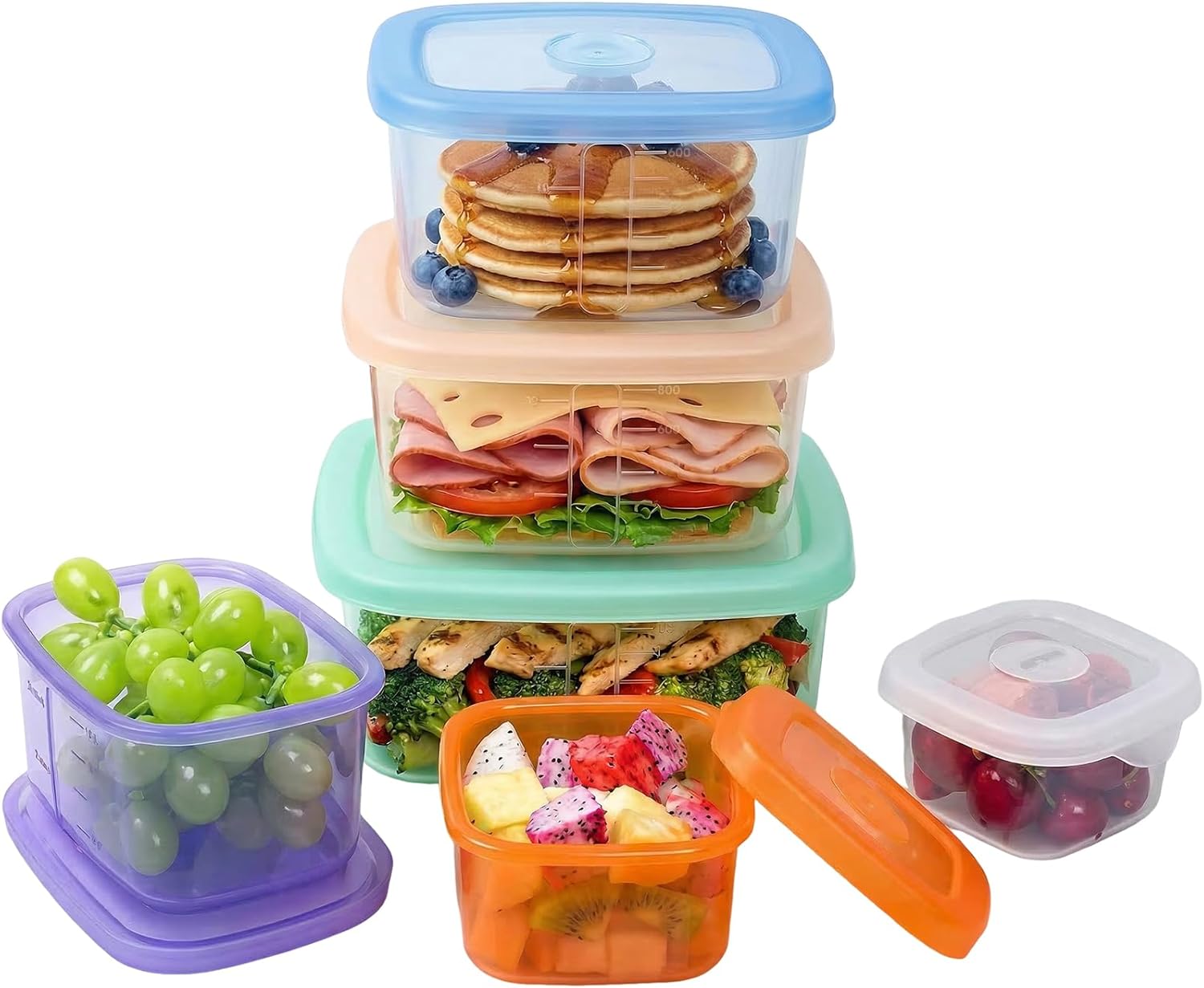 Set of 6 Full Silicone Food Storage Containers With Leakproof Lids, Clear Lunch Boxes, Reusable Meal Prep Bento Snack Boxes, Microwave, Freezer, Dishwasher Safe, BPA Free
