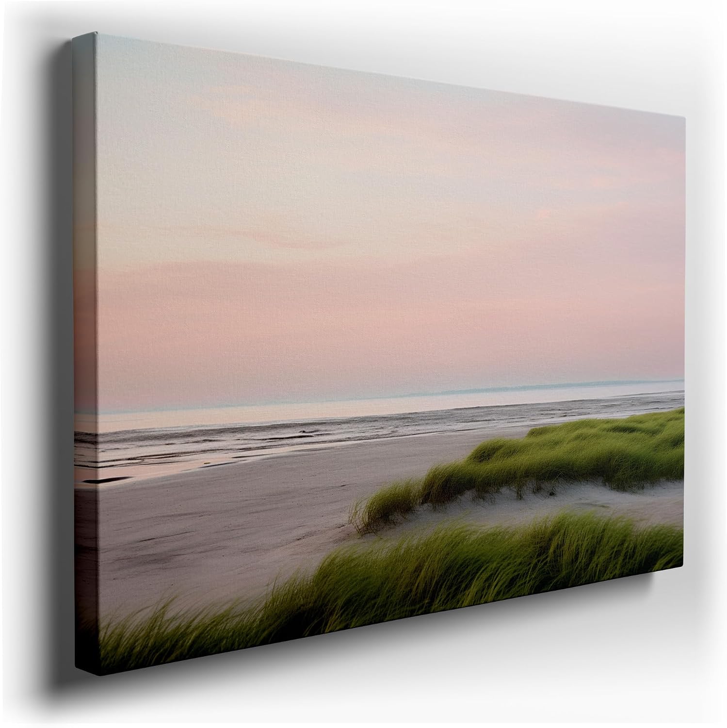 Canvas for Living Room. Sunset Serenity: A Lush Tapestry on a Tranquil Shore, 27 x 18 inch Canvas Wall Art - Beach Sunsets and Sunrises - Modern Home Decor