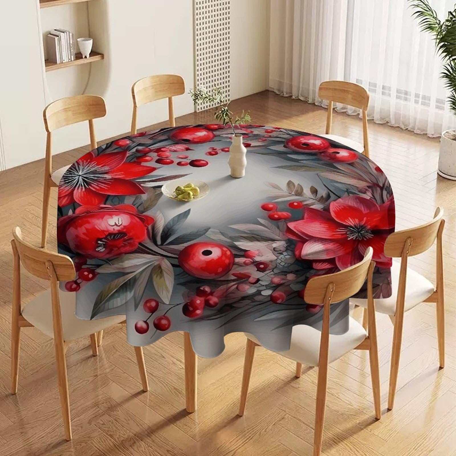 Nappe ronde en tissu imperméable haut de gamme ornée de magnifiques fleurs