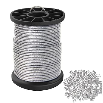 Vinyl Coated Picture Hanging Wire 1.5mm Up to 150lbs,100 Feet30.5M Stainless Steel Picture Wire Spool with 40Pcs Aluminum Crimping Sleeves,Heavy Wire for Hanging Picture Frame,Artwork,String Light