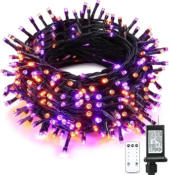 Halloween String Lights Purple and Orange Light, 66FT 200 LED Fairy Lights with 8 Modes & Waterproof Plug, Indoor Decorative for Window, Party, Holiday Patio Yard Decor