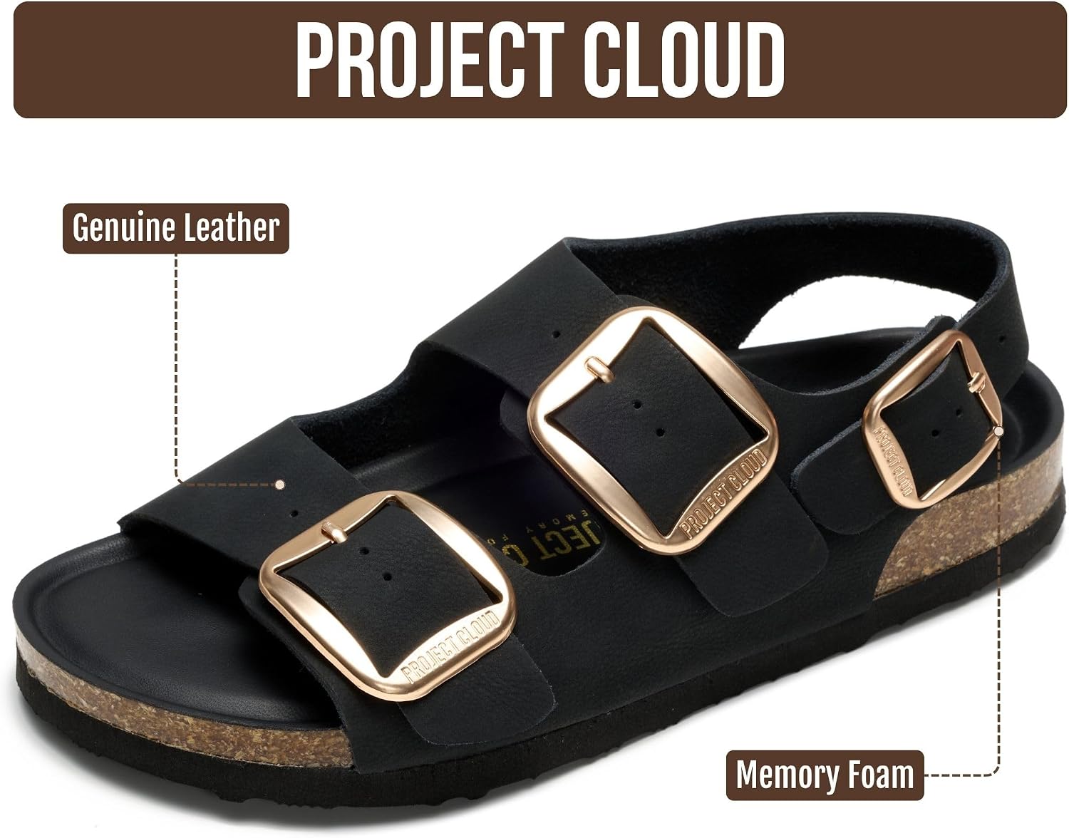 Project Cloud 100% Genuine Leather Beach Sandals for Women 2026 with Lightweight & Comfortable Slides for Women - Non Slip with Memory Foam Slingback Womens Sandals 2026 (Garda)
