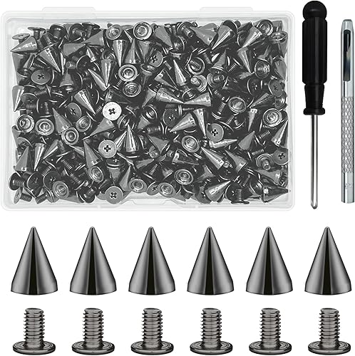 Miniatura 8 de 200 juegos de picos de cono de 0.374in de metal para árbol de árbol, tachuelas de rosca para decoración de artesanía de cuero, accesorios de ropa