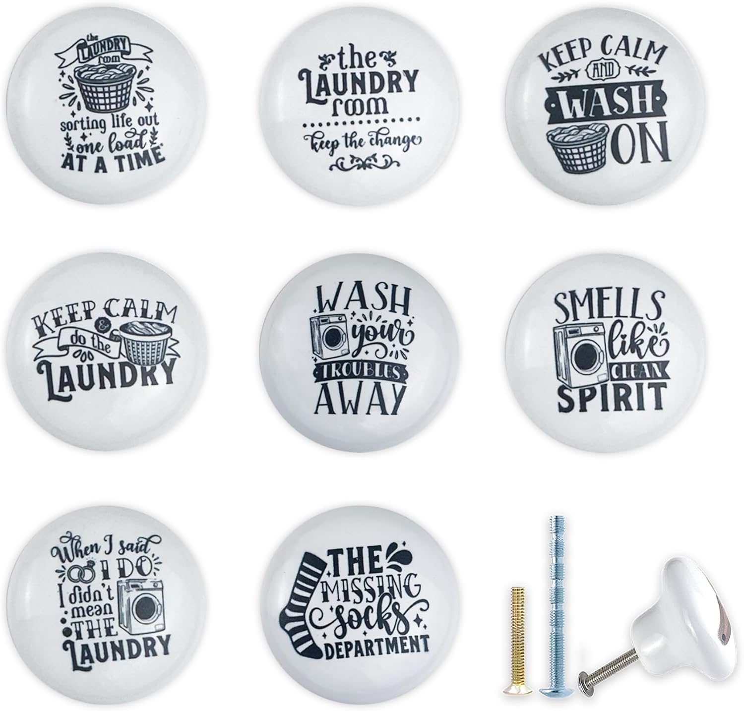 JamJam 1.5" 8PCS Ceramic Vintage Laundry Room Cabinet Knobs Drawer Pulls Laundry Basket Pile of Dirty Clothes Door Decor Pull Handles