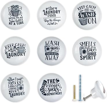 JamJam 1.5" 8PCS Ceramic Vintage Laundry Room Cabinet Knobs Drawer Pulls Laundry Basket Pile of Dirty Clothes Door Decor Pull Handles