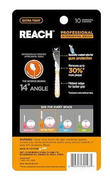 Reach Interdental Brush Cleaners, 0.7mm, Extra Tight, Sensitive Gum Protection, Plaque Remover for Teeth, Braces Flossers, Braces Brush, Dental Toothbrushes, Oral Care, 1 Pack, 10 Count