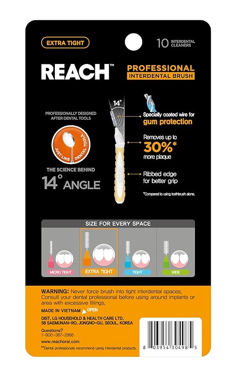 Reach Interdental Brush Cleaners, 0.7mm, Extra Tight, Sensitive Gum Protection, Plaque Remover for Teeth, Braces Flossers, Braces Brush, Dental Toothbrushes, Oral Care, 1 Pack, 10 Count
