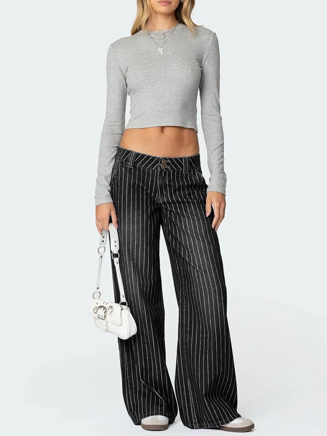 loveimgs Women Mid Rise Wide Leg Jeans Y2k Baggy Striped Jeans Boyfriend Flared Denim Pants Pocket Patchwork Trousers 2026 - Image 5