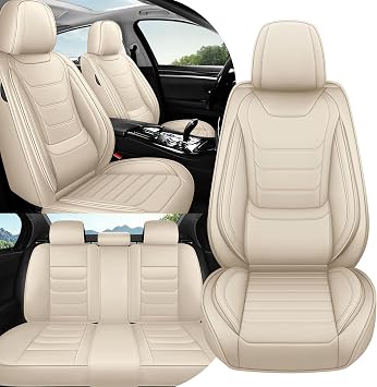 Car Seat Covers Fit for Mercedes-Benz 2000-2026, Waterproof Leather Car Seat Covers Full Set, Wear-Resistant Seat Covers, Breathable Seat Protector Set Standard 5 Seats, Beige