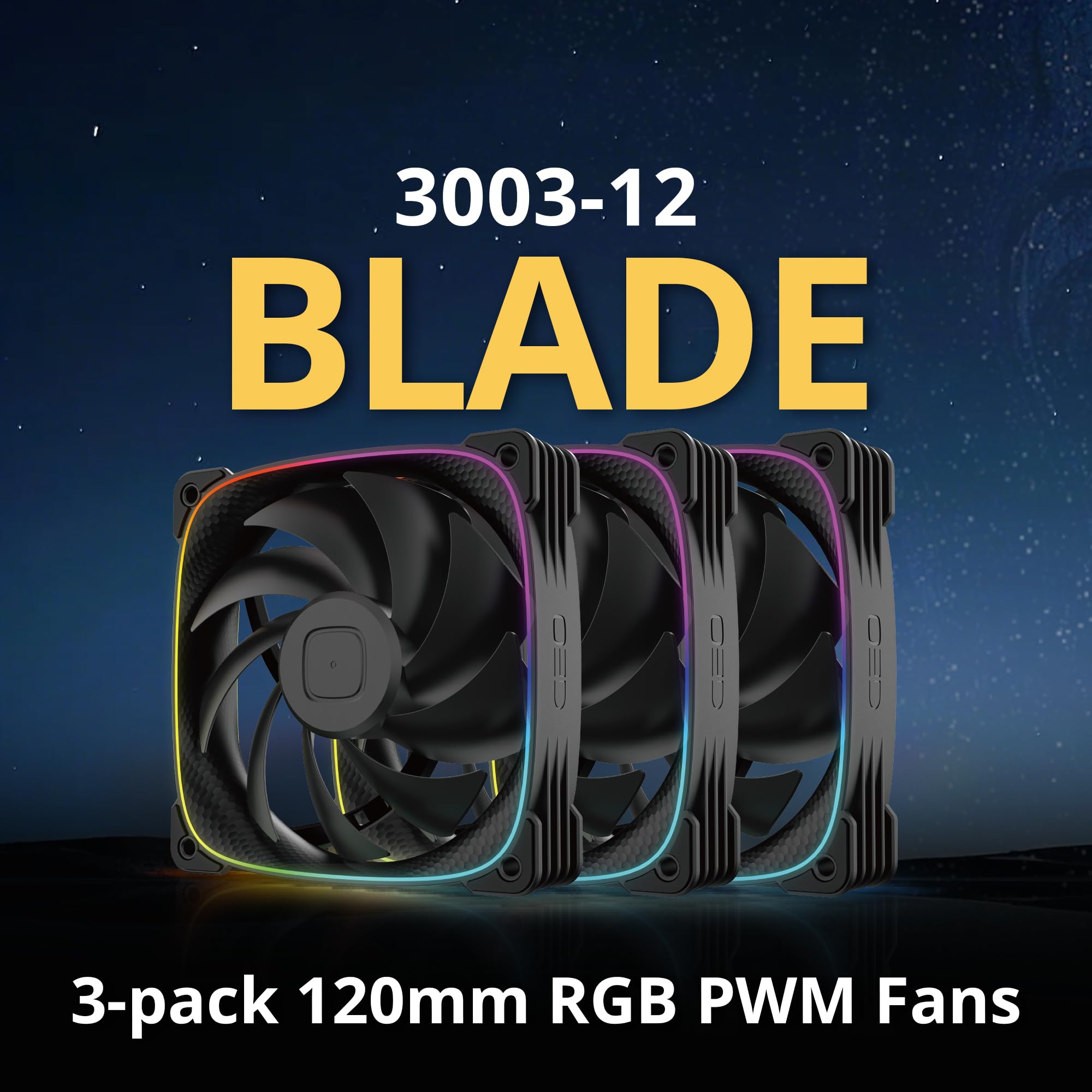 Geometric Future Squama GEO-S3003B-12T Lot de 3 ventilateurs PWM RVB haute performance 120 mm x 30 mm, 84 CFM, 2,93 mmH2O, éclairage ARGB double face, roulement hydrodynamique – Noir, lot de 3