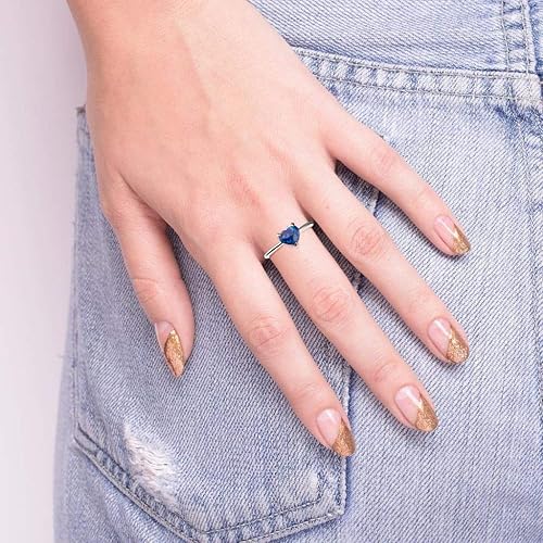 Miniatura 5 de Anillo de plata esterlina S925 con forma de corazón de ópalo creado en laboratorio, tamaño 5 a 10 para mujer