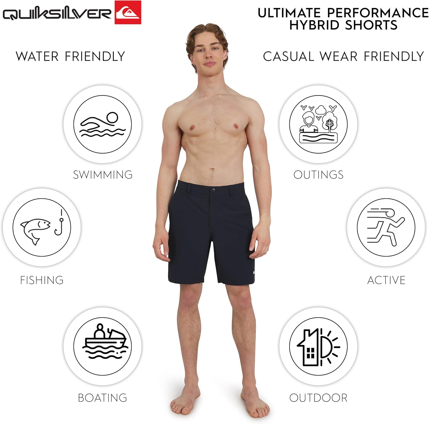 Quiksilver Mens Regular Fit Fixed Waist Water Friendly Active Hybrid Shorts - Image 3