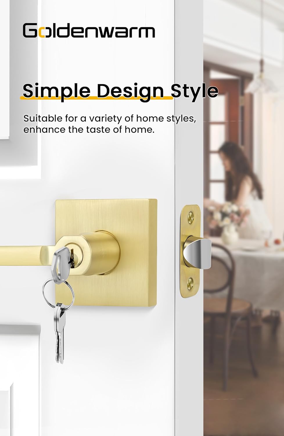 Goldenwarm Entry Door Handles with Lock and Key Zinc Alloy Heavy Duty (2 Pack)